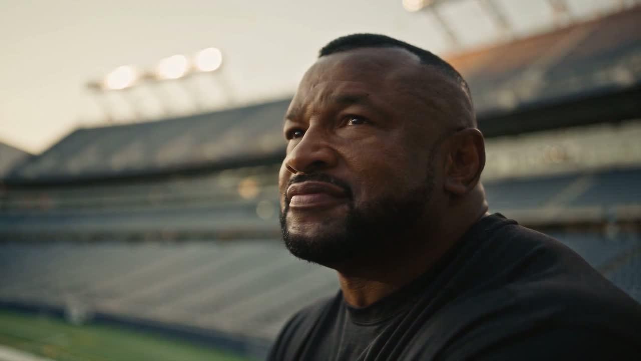 Lorenzo Neal at the football stadium, from supplied PIA footage
